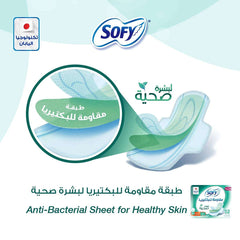 SOFY sanitary pads large with wings anti bacterial sheet illustration showing pad with wings and product packaging