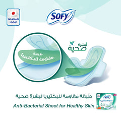SOFY sanitary pads large with wings anti bacterial sheet illustration showing pad with wings and product packaging
