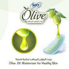 Sanitary pad with wings, olive oil design, deep-absorb illustration inset