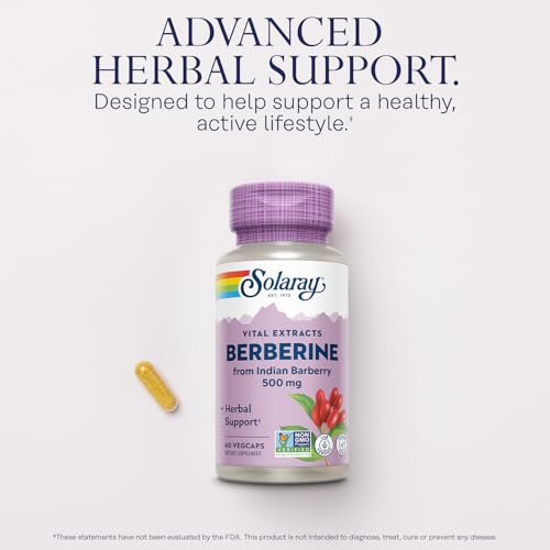 SOLARAY Berberine 500 mg bottle with single capsule Berberine capsules for glucose metabolism herbal support