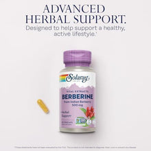 Solaray Berberine 500 mg bottle with a yellow softgel capsule beside it
