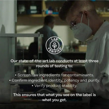 Lab Verified seal over a researcher in a laboratory setting
