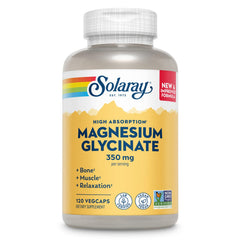 SOLARAY bottle of magnesium glycinate 350mg supplement 120 vegcaps for bone muscle relaxation