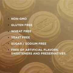 Solgar Magnesium with Vitamin B6 tablets. Bottle tops with text non GMO gluten free wheat yeast free no artificial additives