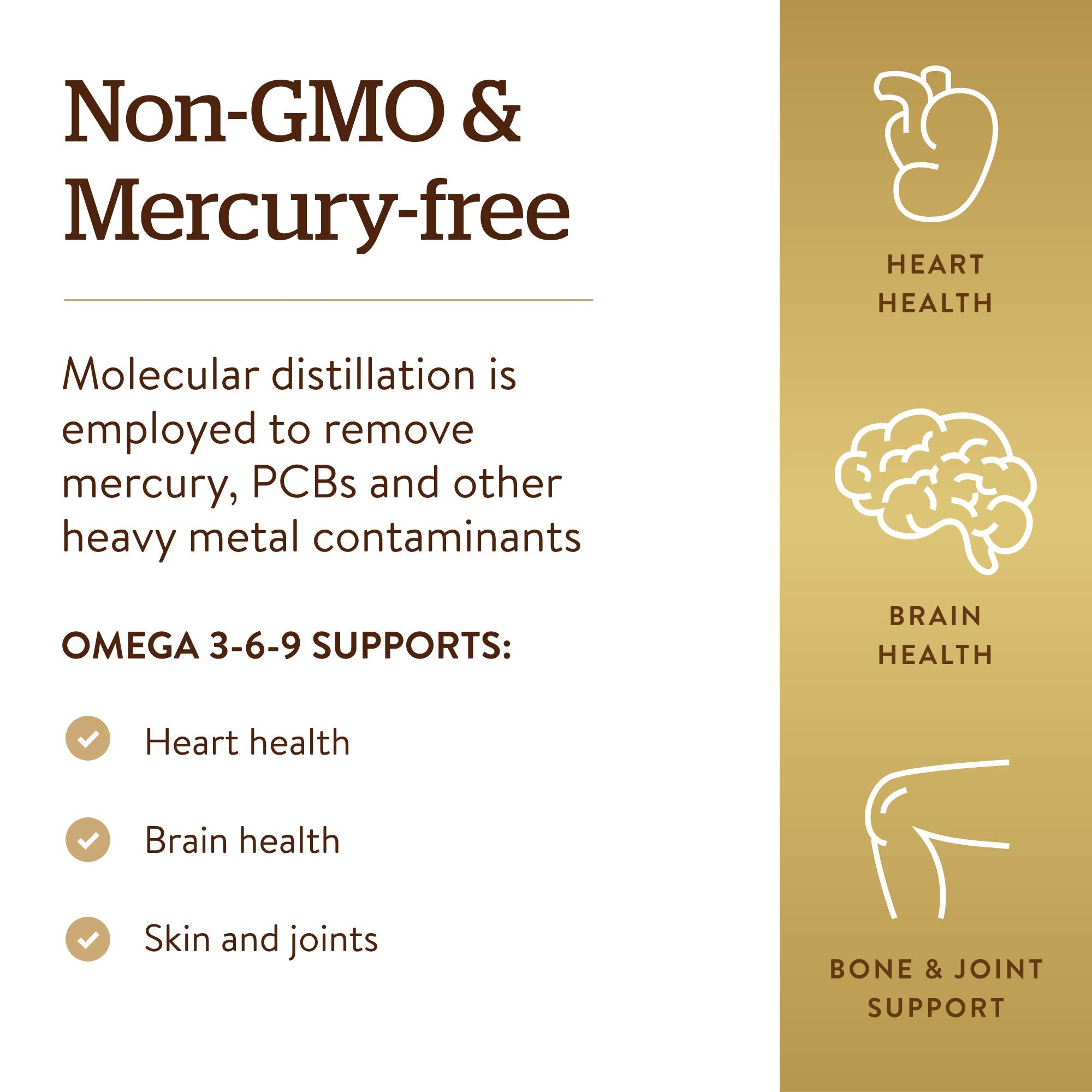 Solgar Omega 3-6-9 supplements UAE label highlighting Non-GMO mercury-free heart brain skin and joint support