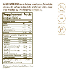 Solgar Omega 3-6-9 supplements UAE label showing supplement facts softgel serving and Non GMO GF Dairy Free
