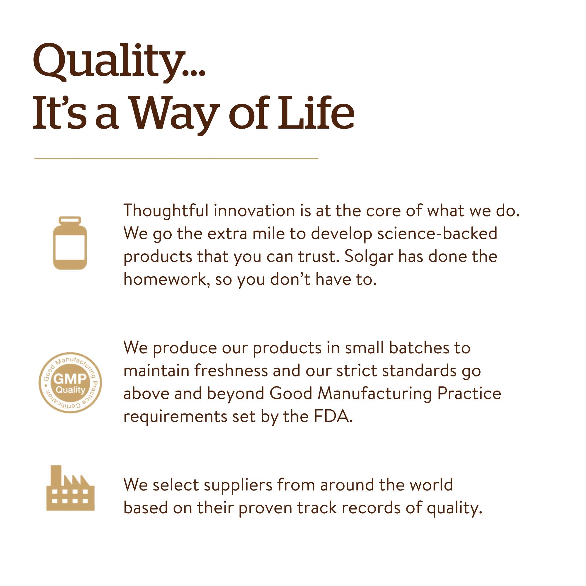Solgar Vitamin B12 1000 mcg supplements brand quality statement poster reading Quality Its a Way of Life with icons and text