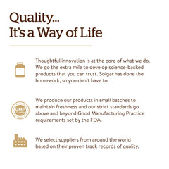 Solgar Vitamin B12 1000 mcg supplements brand quality statement poster reading Quality Its a Way of Life with icons and text