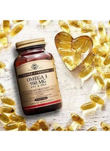Omega-3 fish oil supplement bottle with heart-shaped softgels