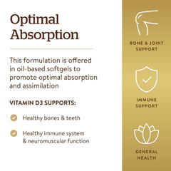 Solgar oil based softgels for Vitamin D3 5000 IU supplement supporting healthy bones teeth and immune function