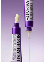 Purple eye cream tubes with beige cream dollop and extended nozzle