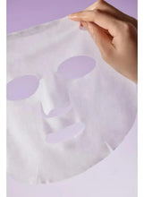 Retinol intensive sheet mask with oval face cutouts, translucent white with purple print