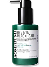 Green bubble cleanser bottle with black pump and SOMEBYMI label