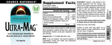 Ultra-Mag magnesium supplement label on bottle with Supplement Facts and vegan badge