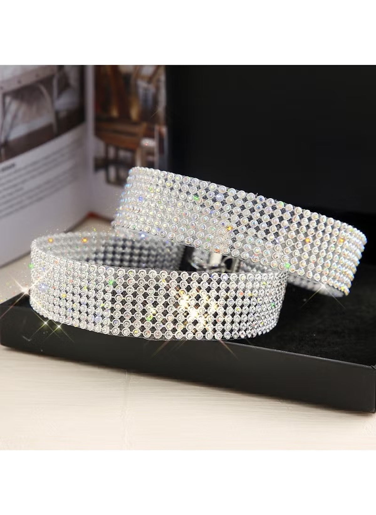 Hutich crystal rhinestone choker necklace set sparkling with multiple rows of clear rhinestones