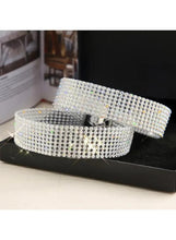 Crystal rhinestone choker necklace, wide silver-tone sparkle band on stand