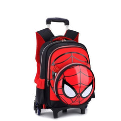 Huitich spider design wheeled backpack for boys in red and black with large character face and extendable handle