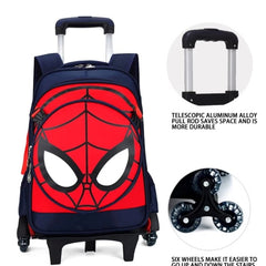 Huitich spider design wheeled backpack for boys with telescopic aluminum alloy pull rod and six wheels for easy mobility