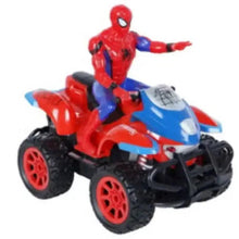Remote control Spider-Man toy car with red body, blue accents, and black wheels with red rims