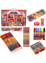 Kids deluxe stationery gift set with Spider-Man box, crayons, markers, and pencils