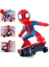Spider-man remote control skateboard toy, red-and-blue figure shown from multiple angles