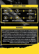 Creatine monohydrate powder instructions and warnings chart on packaging