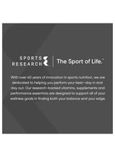Sports Research promotional card with logo and slogan text