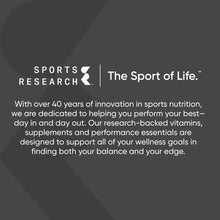 Sports Research brand panel with logo and paragraph text for supplement