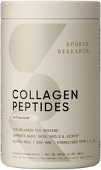 Sports Research unflavored grass-fed collagen peptides powder tub beige container 16 oz for hair skin nails and joints
