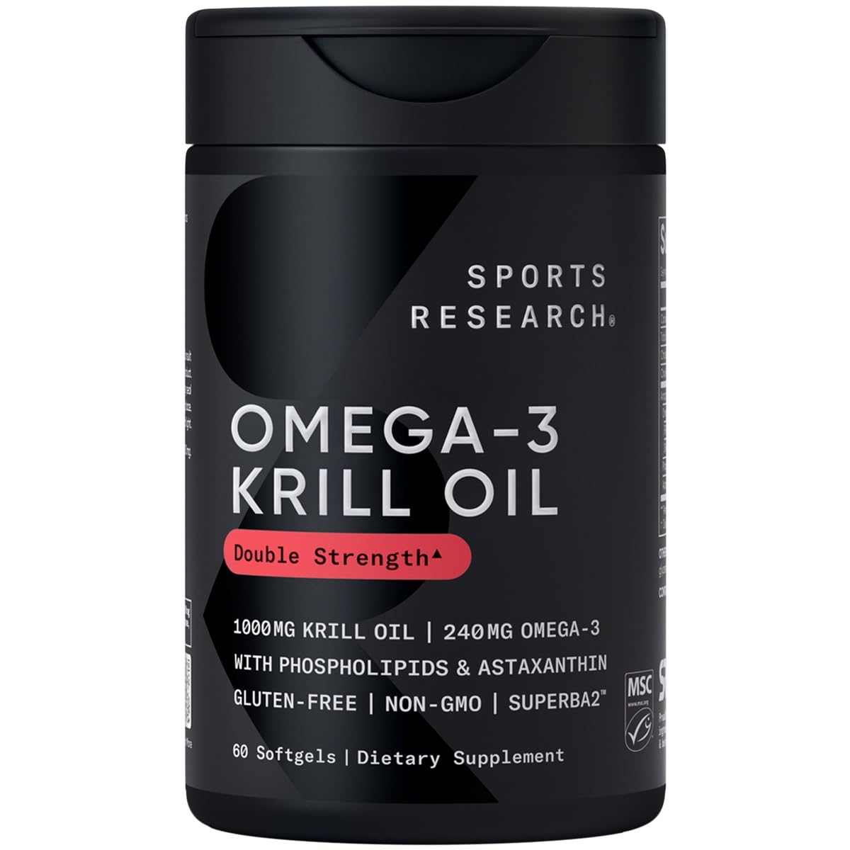 Sports Research Omega 3 Krill Oil bottle double strength krill oil supplement 1000mg 60 softgels