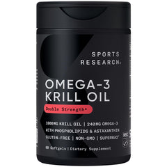 Sports Research Omega 3 Krill Oil bottle double strength krill oil supplement 1000mg 60 softgels