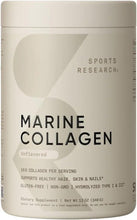 Marine collagen peptides supplement tub, unflavored powder, white container