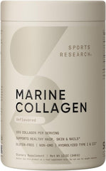 Sports Research beige tub of marine collagen peptides powder unflavored 10g collagen per serving for skin hair nails