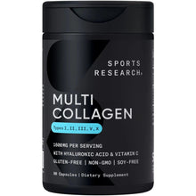 Sports Research Multi Collagen supplement bottle, black label, 90 capsules.