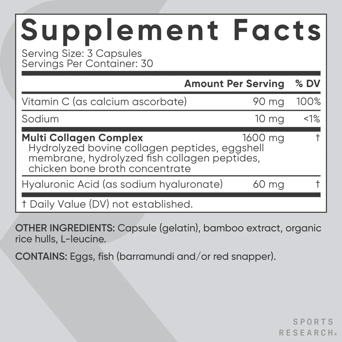 Sports Research® Multi Collagen Pills for Women & Men - Collagen Peptides (Type I, II, III, V, X) Enhanced with Hyaluronic Acid & Vitamin C - Gluten Free ­· Non-GMO - 90 Capsules - Mumzar