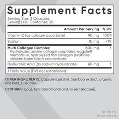 Sports Research® Multi Collagen Pills for Women & Men - Collagen Peptides (Type I, II, III, V, X) Enhanced with Hyaluronic Acid & Vitamin C - Gluten Free ­· Non-GMO - 90 Capsules - Mumzar