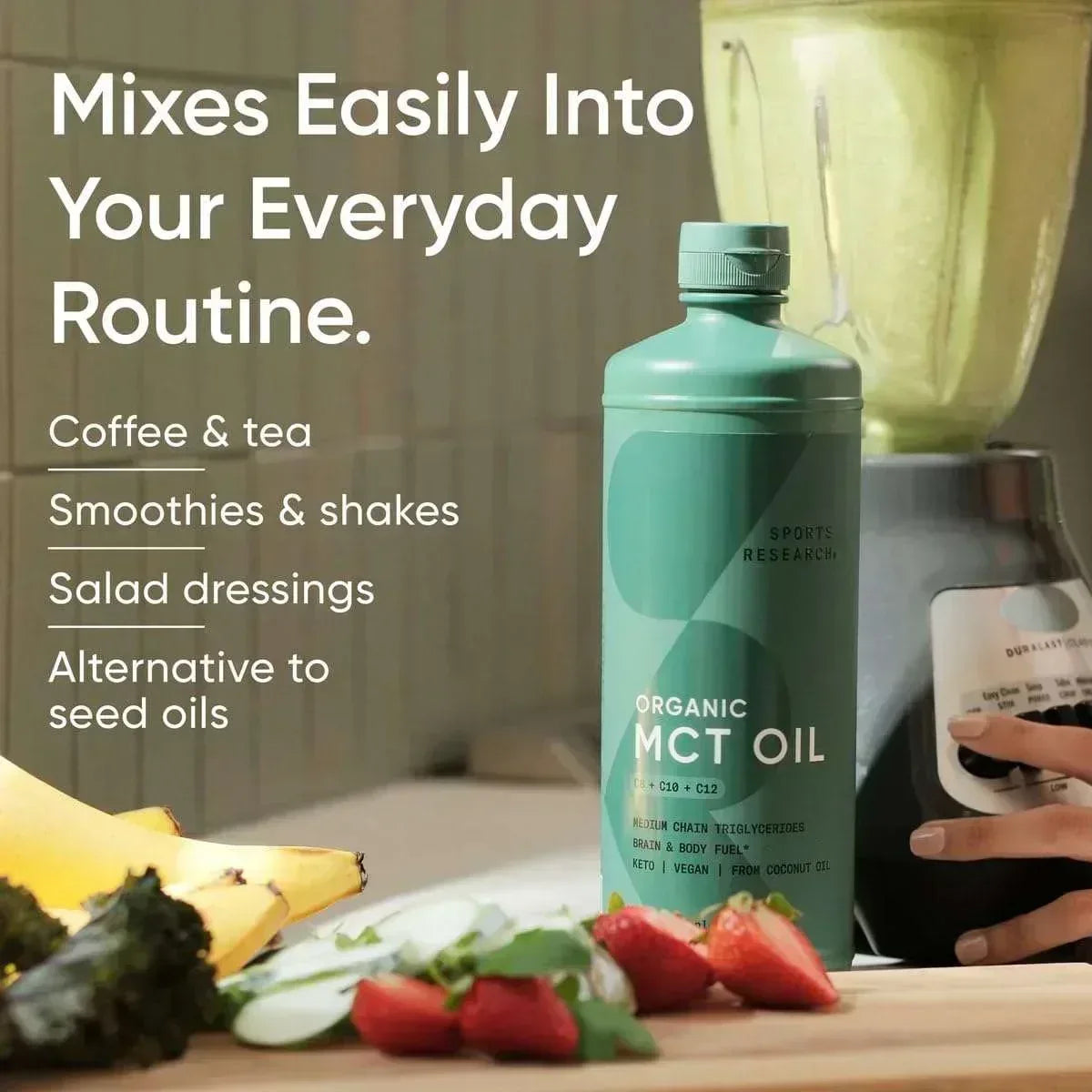 Sports Research Organic MCT Oil - Keto & Vegan MCTs C8, C10, C12 from Coconuts - Fatty Acid Brain & Body Fuel, Non-GMO & Gluten Free - Flavorless Oil, Perfect in Coffee, Tea & Protein Shakes - 32 oz - Mumzar