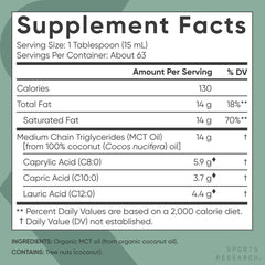 Sports Research Organic MCT Oil - Keto & Vegan MCTs C8, C10, C12 from Coconuts - Fatty Acid Brain & Body Fuel, Non-GMO & Gluten Free - Flavorless Oil, Perfect in Coffee, Tea & Protein Shakes - 32 oz - Mumzar