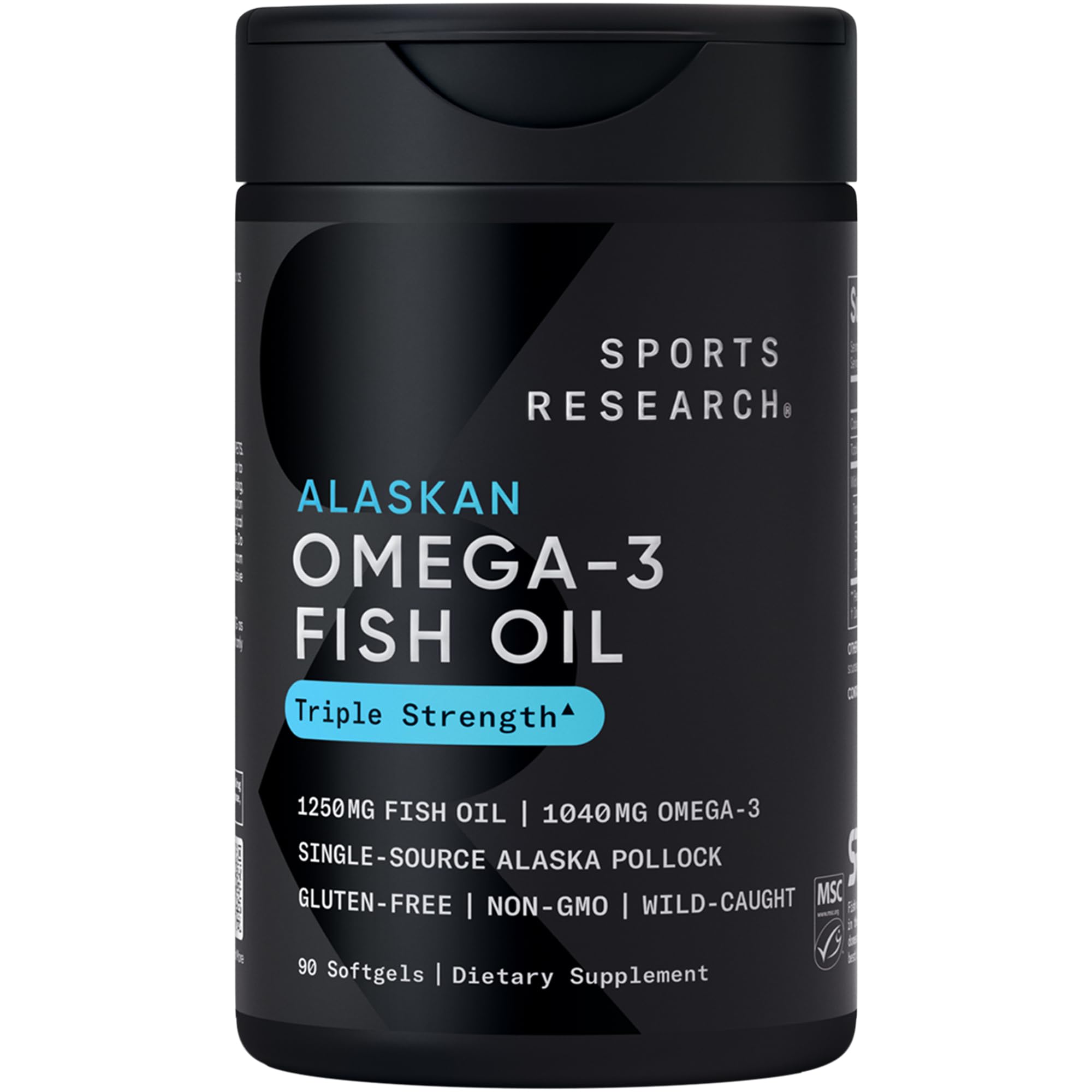 Sports Research Alaskan Omega 3 Fish Oil bottle triple strength omega 3 fish oil 90 softgels single source Alaska pollock