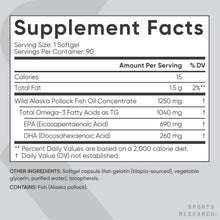 Omega-3 fish oil Supplement Facts chart, serving size 1 softgel