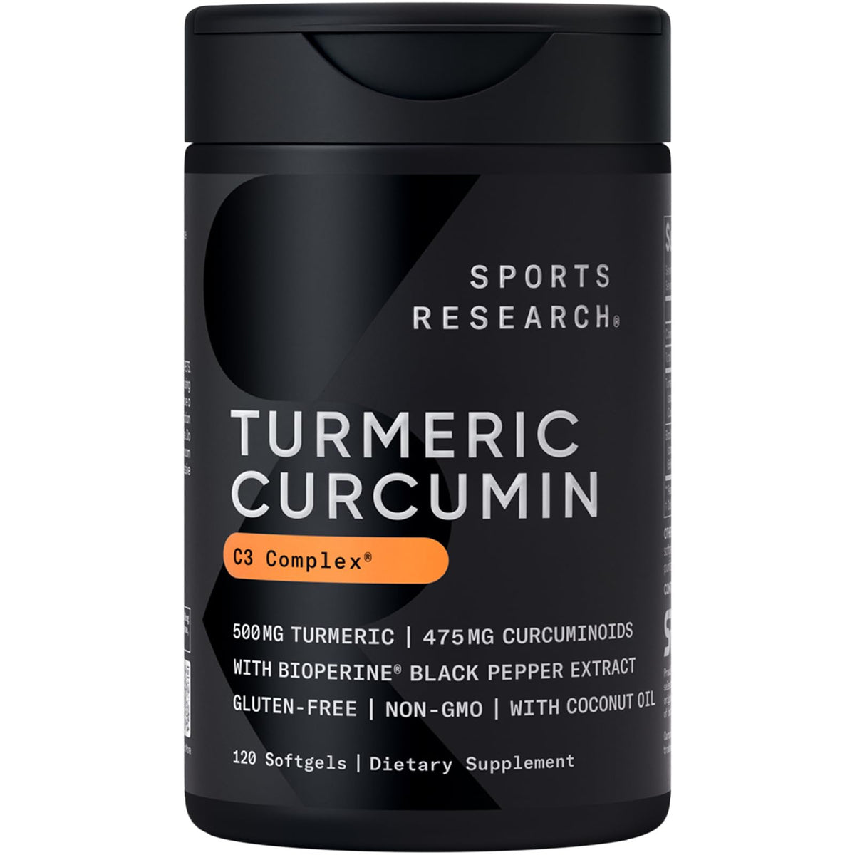Sports Research black bottle Turmeric Curcumin C3 Complex 120 softgels 500mg with Bioperine turmeric curcumin supplement UAE