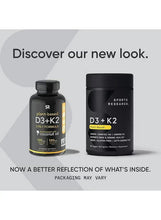 Vitamin D3 + K2 supplement bottle set with two black containers