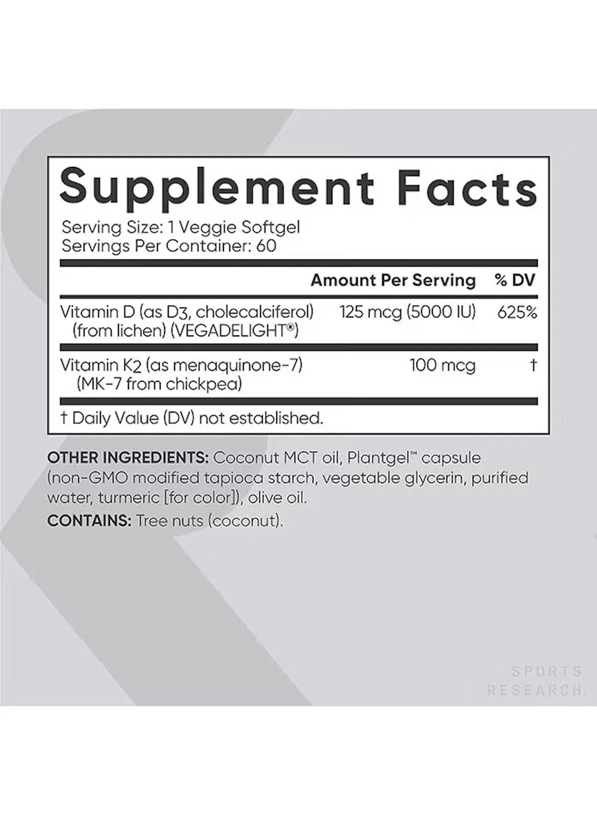 Sports Research K2 + D3 – 5000 IU Vitamin D3 & 100 mcg K2 MK-7 | Bone, Heart & Immune Health Support | 60 Veggie Softgels - Mumzar