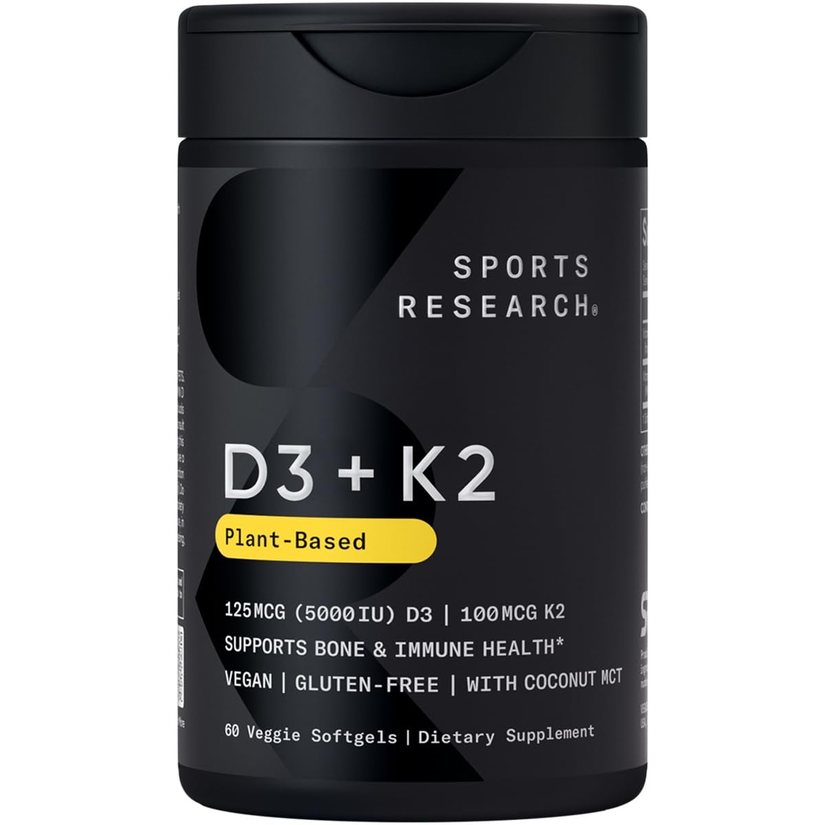 Sports Research D3 K2 plant based bottle for bone health Vitamin K2 D3 supplement UAE 60 veggie softgels