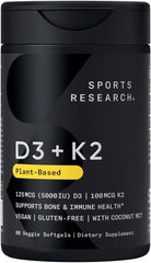 Sports Research D3 and K2 plant based bottle of 60 veggie softgels Vitamin K2 D3 supplement UAE
