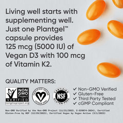 Sports Research bottle label with orange softgels and certifications for Vitamin K2 D3 supplement UAE plantgel dose info