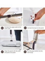 Huitich spray mop for tile and wood floors showing assembly steps and components