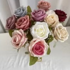Huitich spun silk cloth flowers pack featuring multi-colored realistic rose blooms with green leaves