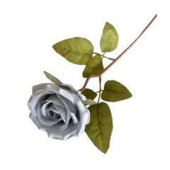 Huitich spun silk cloth flowers pack featuring a single gray rose with green leaves on a stem