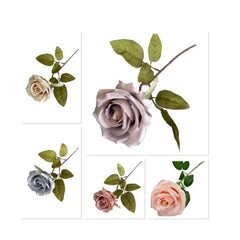 Huitich spun silk cloth flowers pack with realistic rose blossoms in pastel colors and green leaves